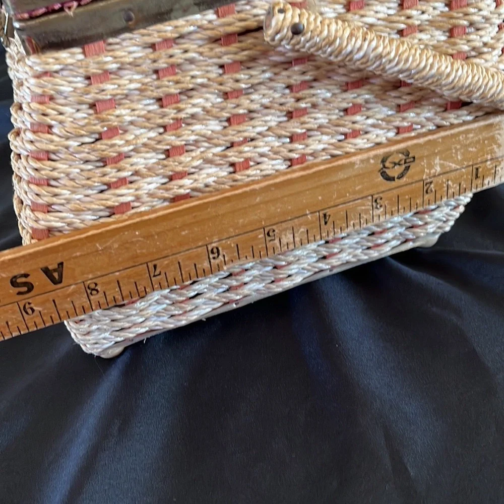 Vintage 50s/60s Woven MCM Sewing Basket~Pink Lining~JAPAN